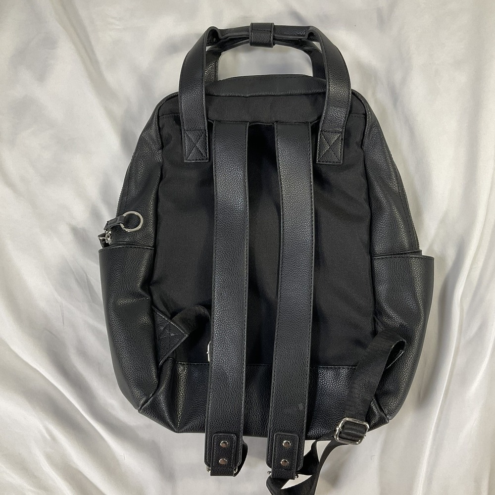 New Disney Parks Mickey Icon Flair Black Faux Leather Backpack Travel Vacation - Picture 6 of 9